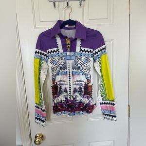 Mary Katranzou colorful equestrian fashion statement button down blouse | 8